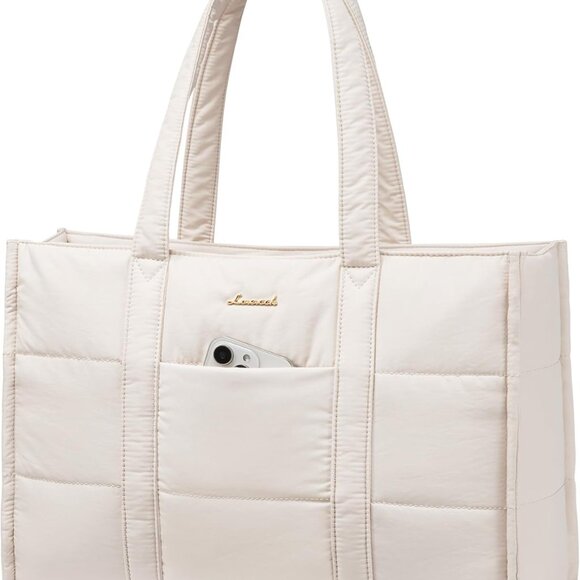 Handbags - Laptop Bag for Women, Puffer Tote Bag for Work 15.6 Inch Large Computer Briefcas